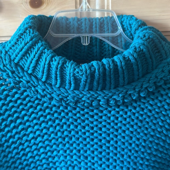 🎉 Free People | Turquoise Chunky Knit Cropped Half Turtleneck Sweater Size S/P - Picture 4 of 7